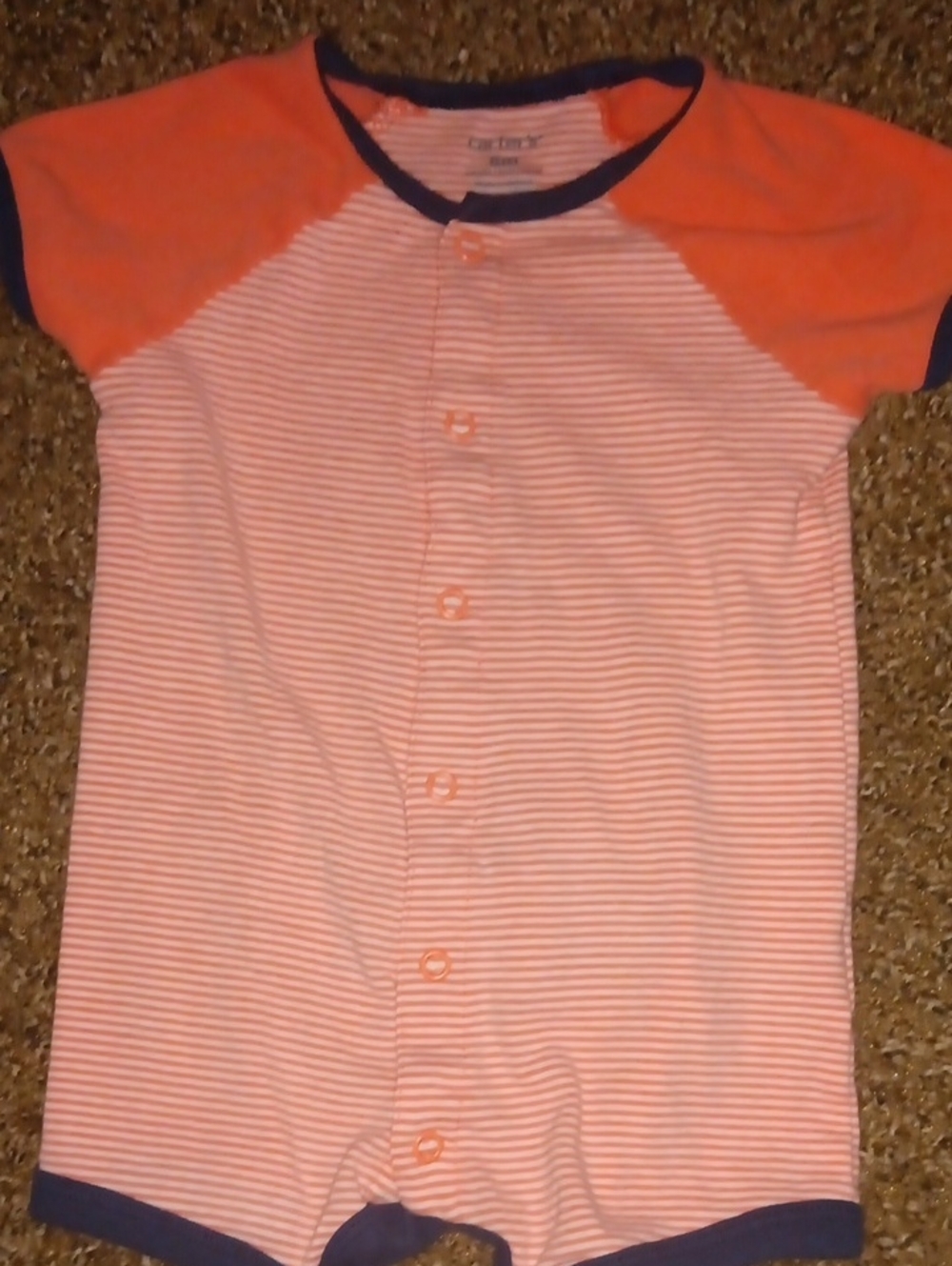 Carter's Pink & Orange Striped Button-Front Romper with Navy Trim-Carter's